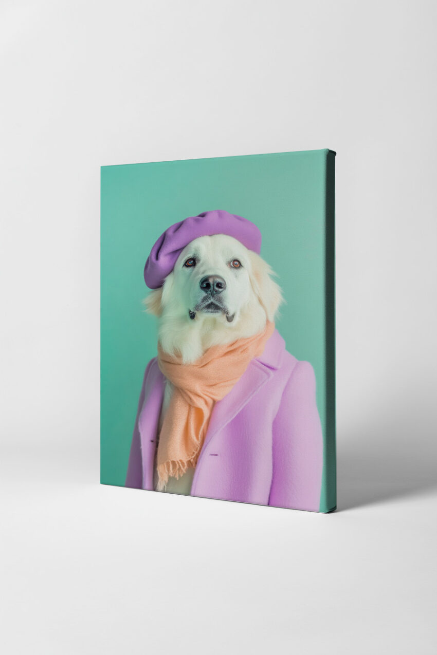 Fotografie Poster Hund Pastellfarben Mütze Schal