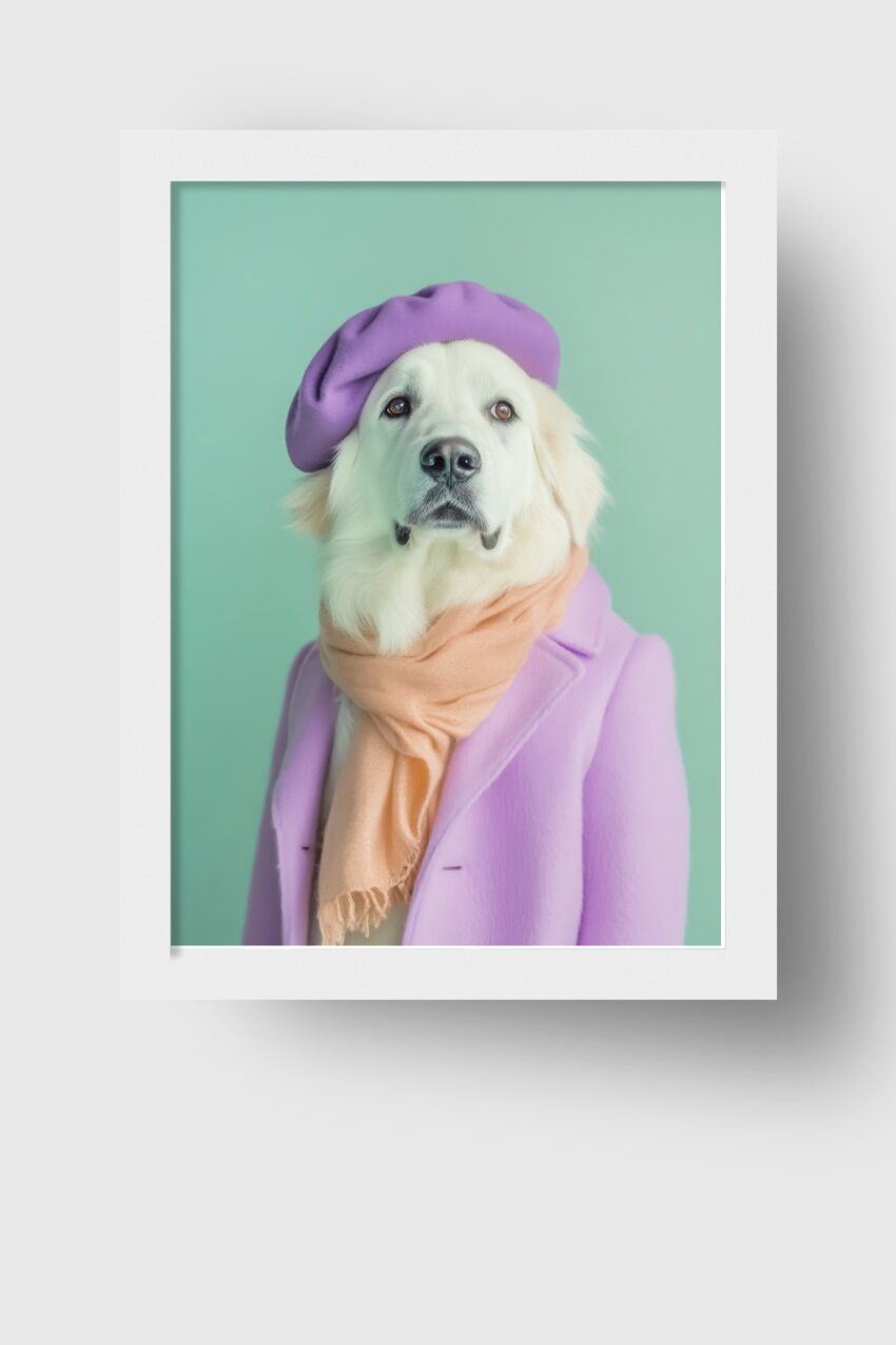 Fotografie Poster Hund Pastellfarben Mütze Schal