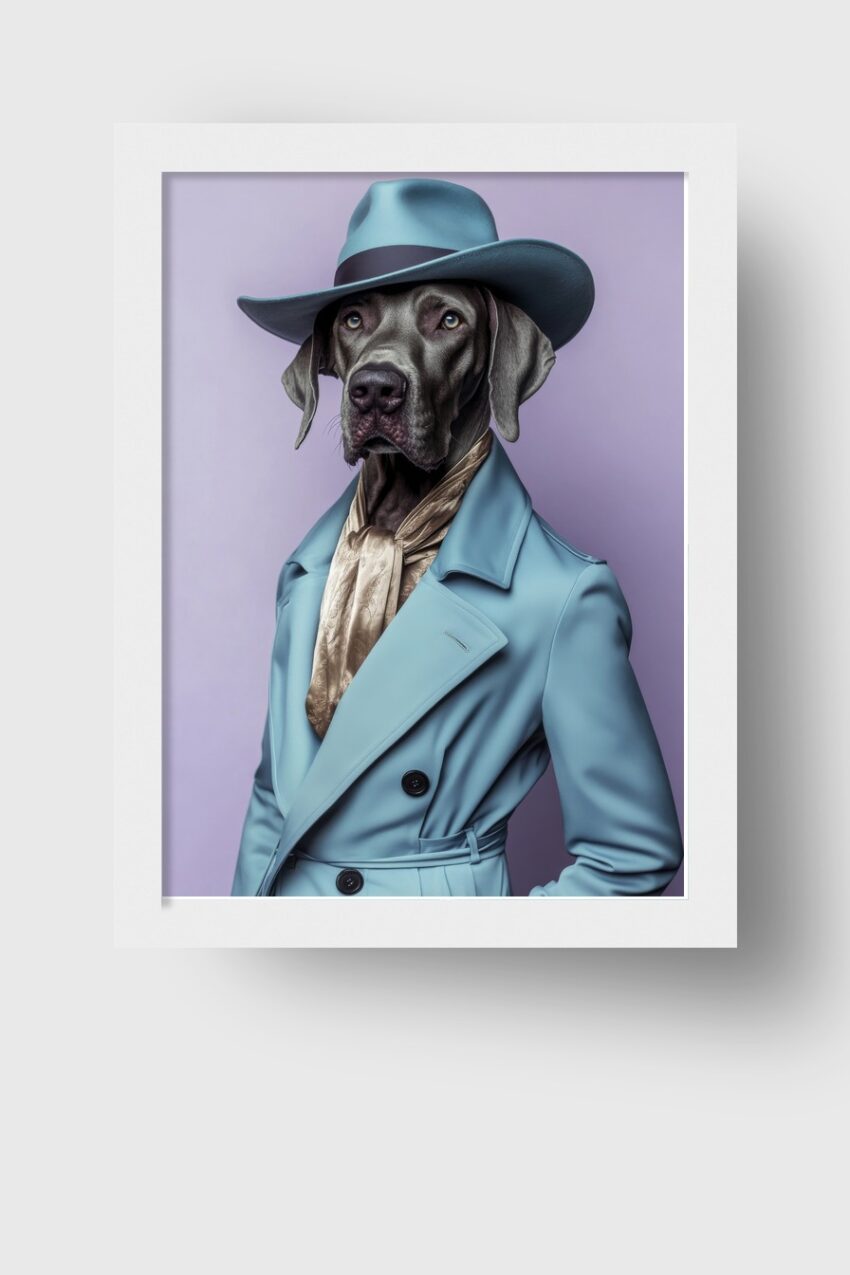 Fotografie Poster Hund Weimaraner elegant mit Fedora türkis