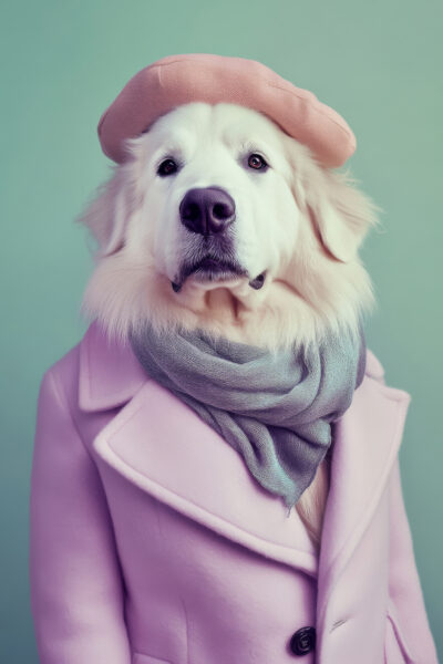 Hund mit Modeaccessoires Gerahmt