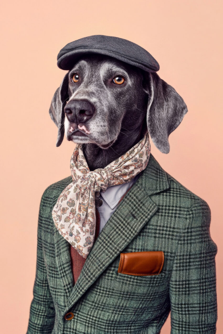 Hund mit Schirmmütze und Halstuch Poster
