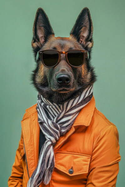 Deutscher Schäferhund mit Jacke Gerahmt