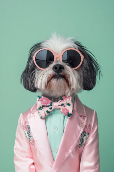 Hund mit Anzug und Sonnenbrille Gerahmt