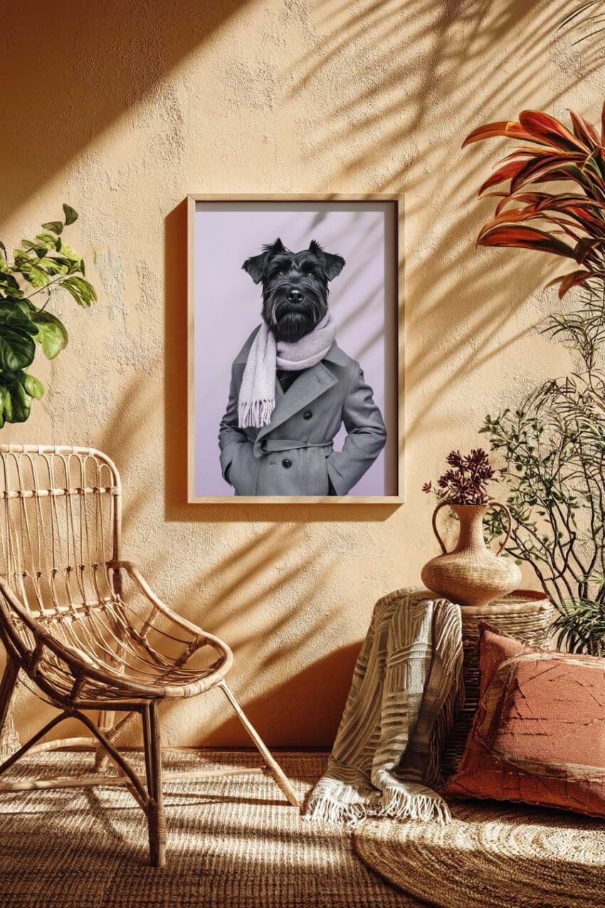 Fotografie Poster Hund Mantel Schal schwarz grau