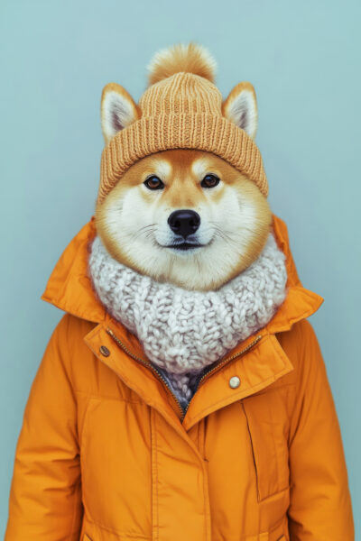 Shiba Inu mit Mütze Gerahmt