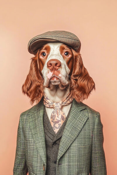 Spaniel im Anzug Gerahmt