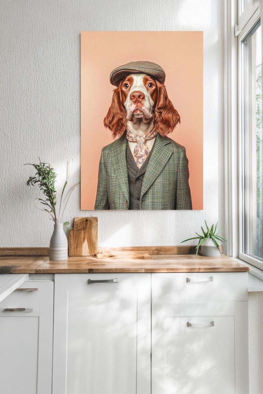 Fotografie Poster Spaniel Hund Anzug Schiebermütze Detail