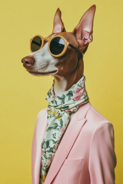 Hund mit Anzug und Schal Gerahmt