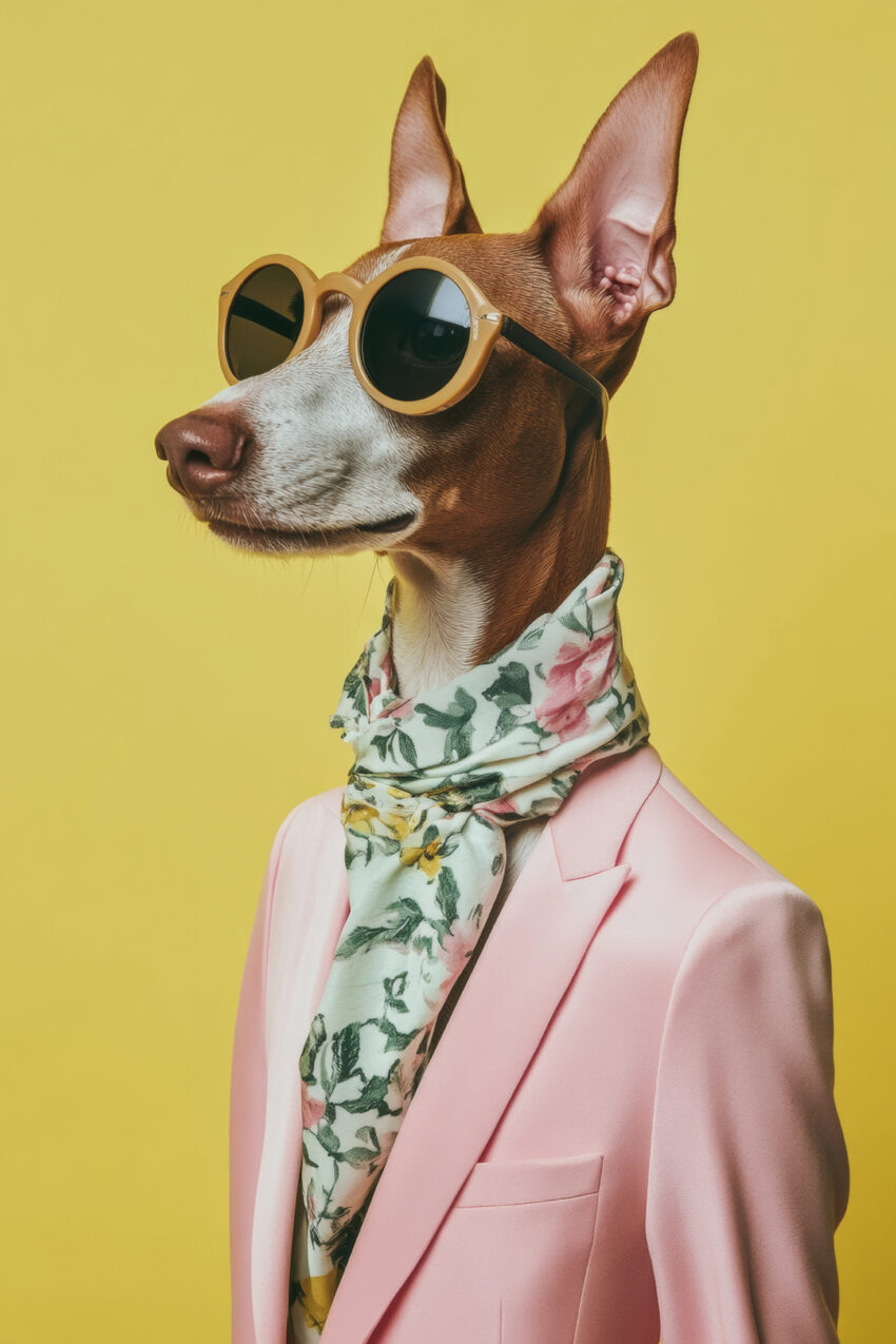 Fotografie Poster Hund Anzug Schal gelb