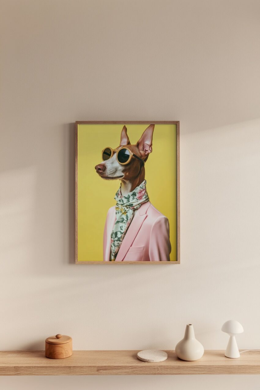 Fotografie Poster Hund Anzug Schal gelb