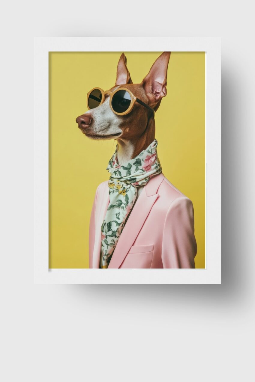 Fotografie Poster Hund Anzug Schal gelb