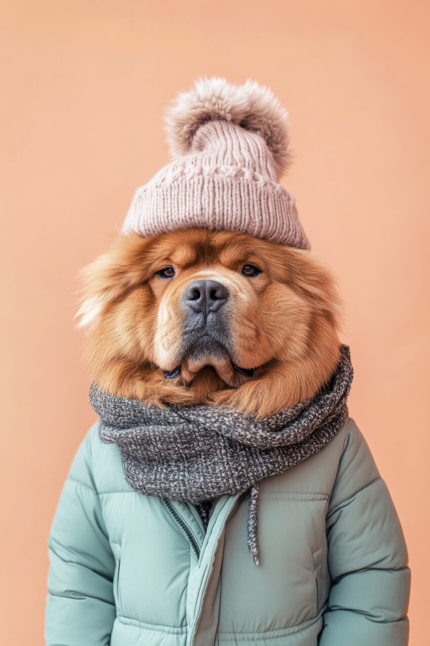 Fotografie Poster Chow Chow Hund Winteroutfit braun