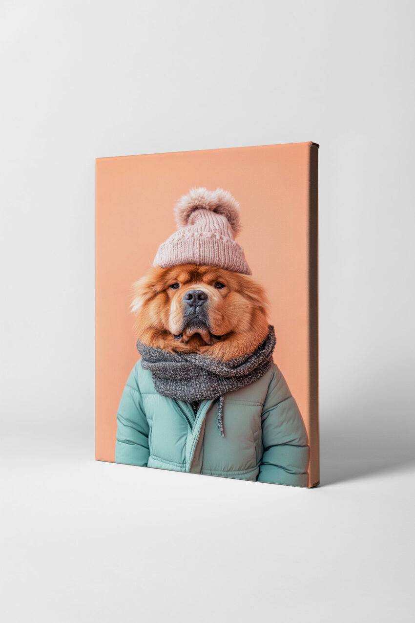 Fotografie Poster Chow Chow Hund Winteroutfit braun
