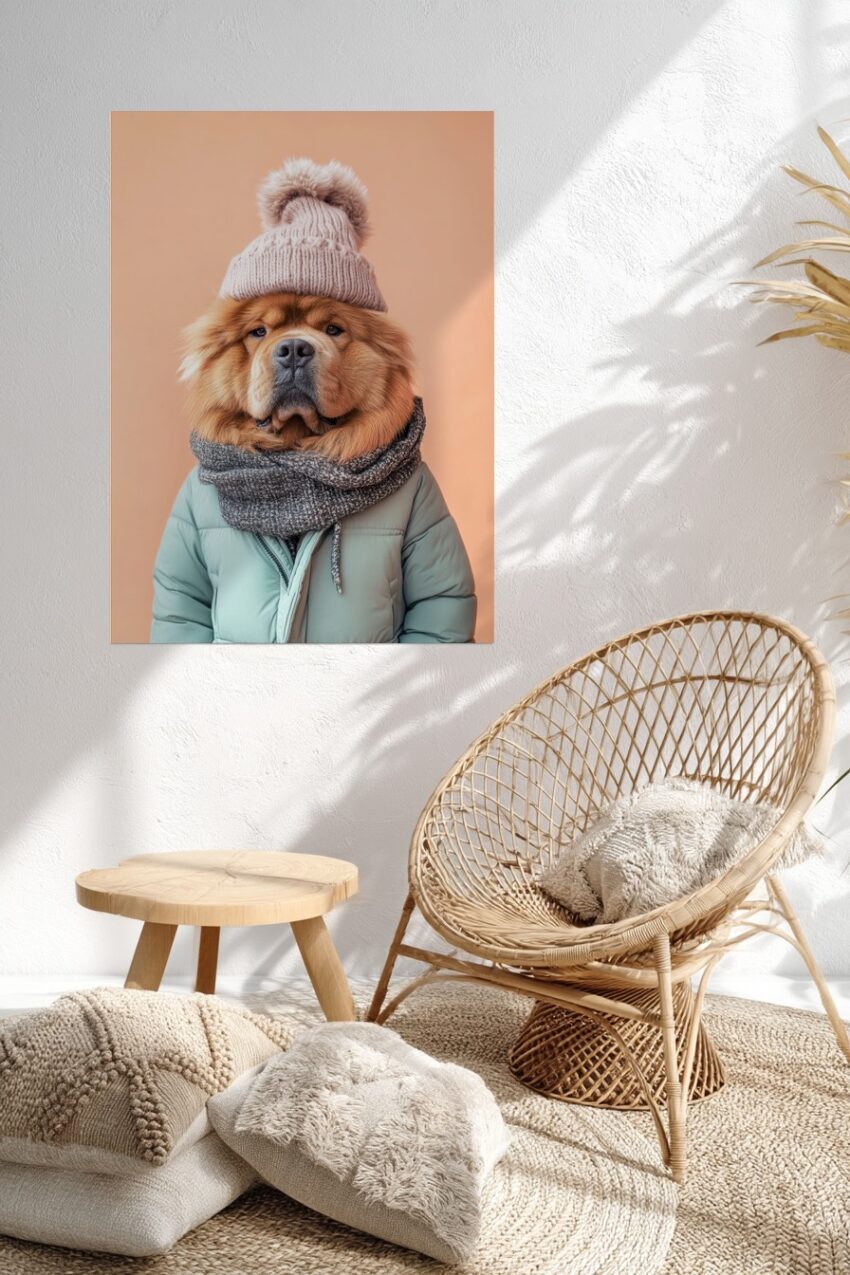 Fotografie Poster Chow Chow Hund Winteroutfit braun