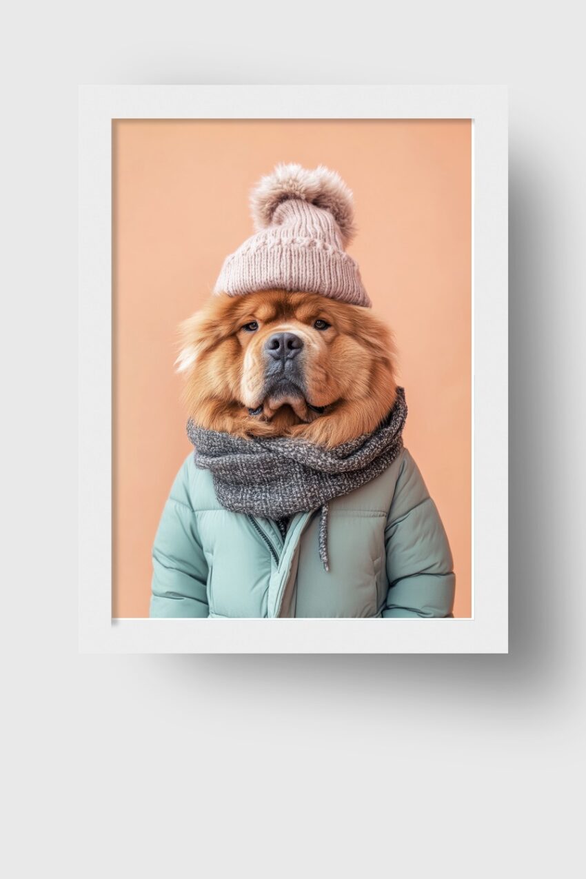 Fotografie Poster Chow Chow Hund Winteroutfit braun