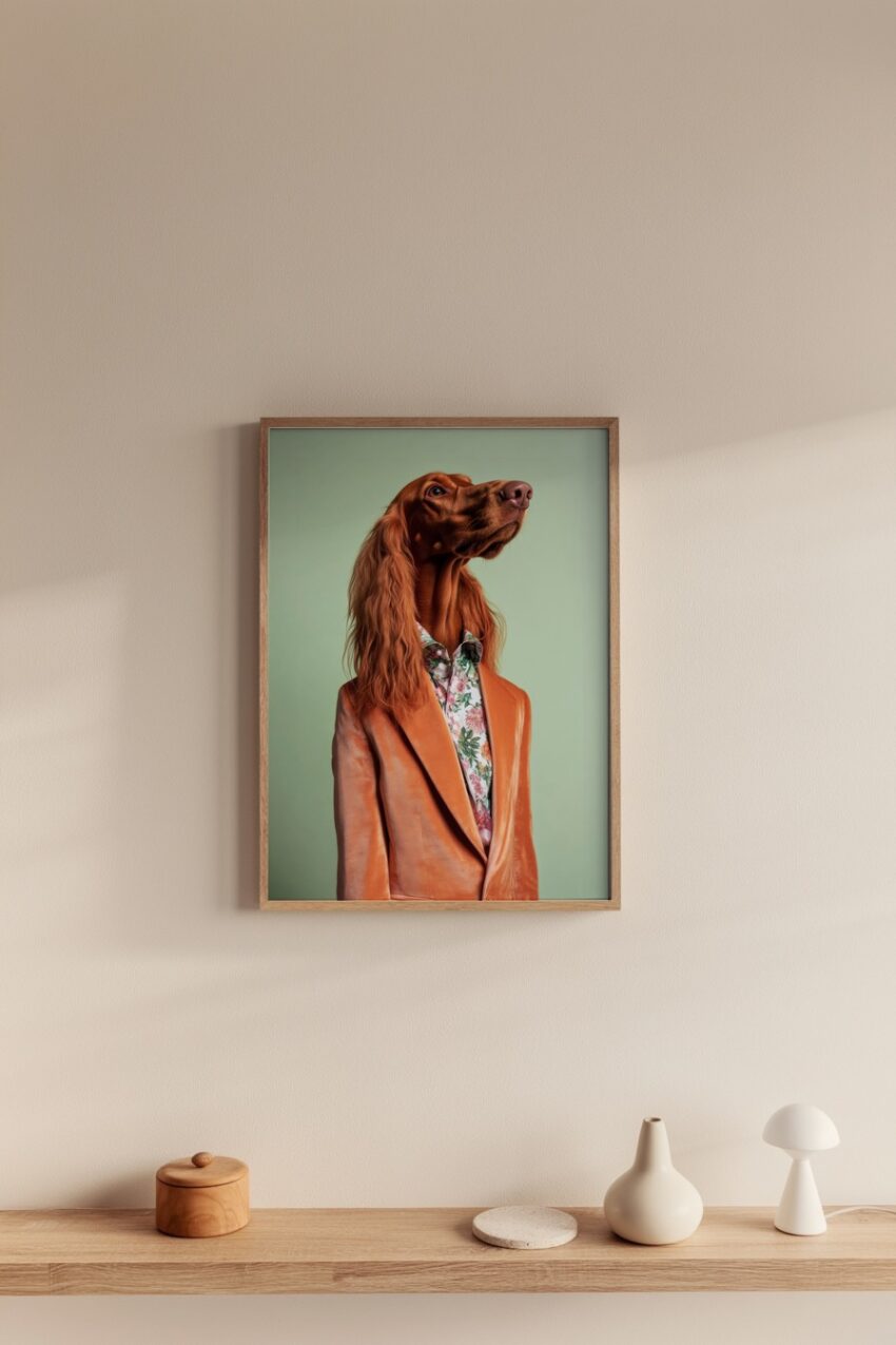 Fotografie Poster Setter Hund orange Jackett floral Hemd