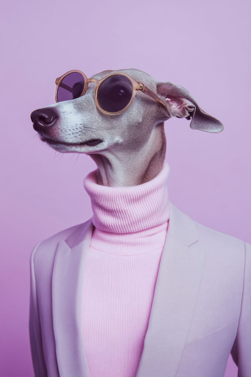 Fotografie Poster Windhund mit Brille rosa minimal
