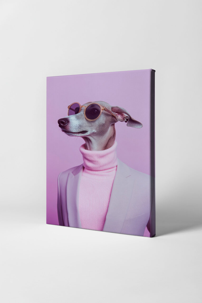 Fotografie Poster Windhund mit Brille rosa minimal