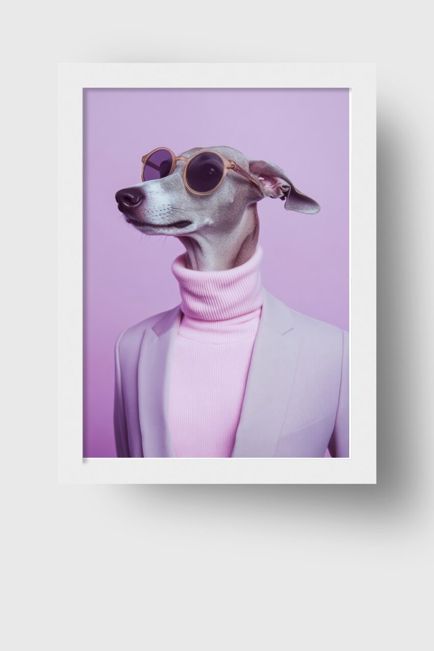 Fotografie Poster Windhund mit Brille rosa minimal