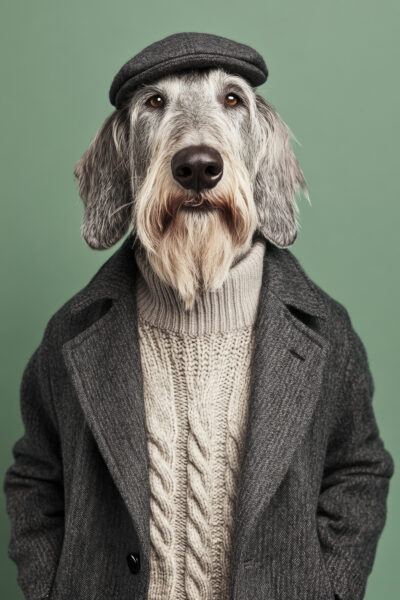 Hund mit Mütze und Mantel Poster