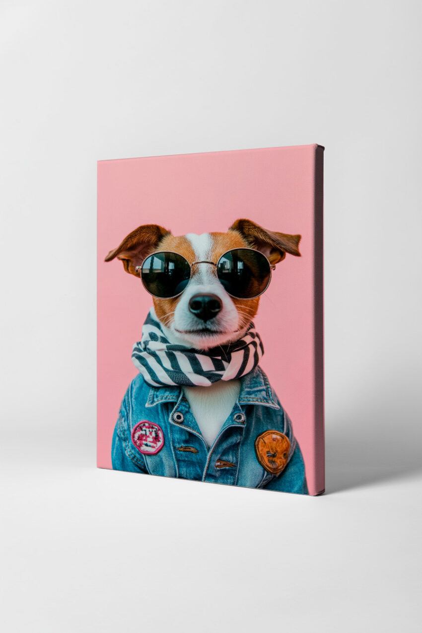 Fotografie Poster Jack russell Hund mit Sonnenbrille Jeansjacke