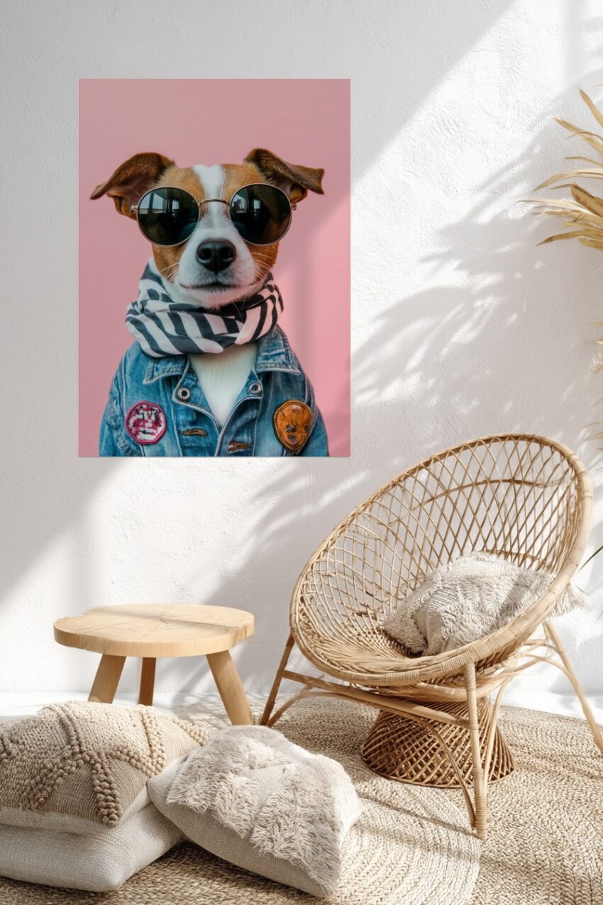 Fotografie Poster Jack russell Hund mit Sonnenbrille Jeansjacke