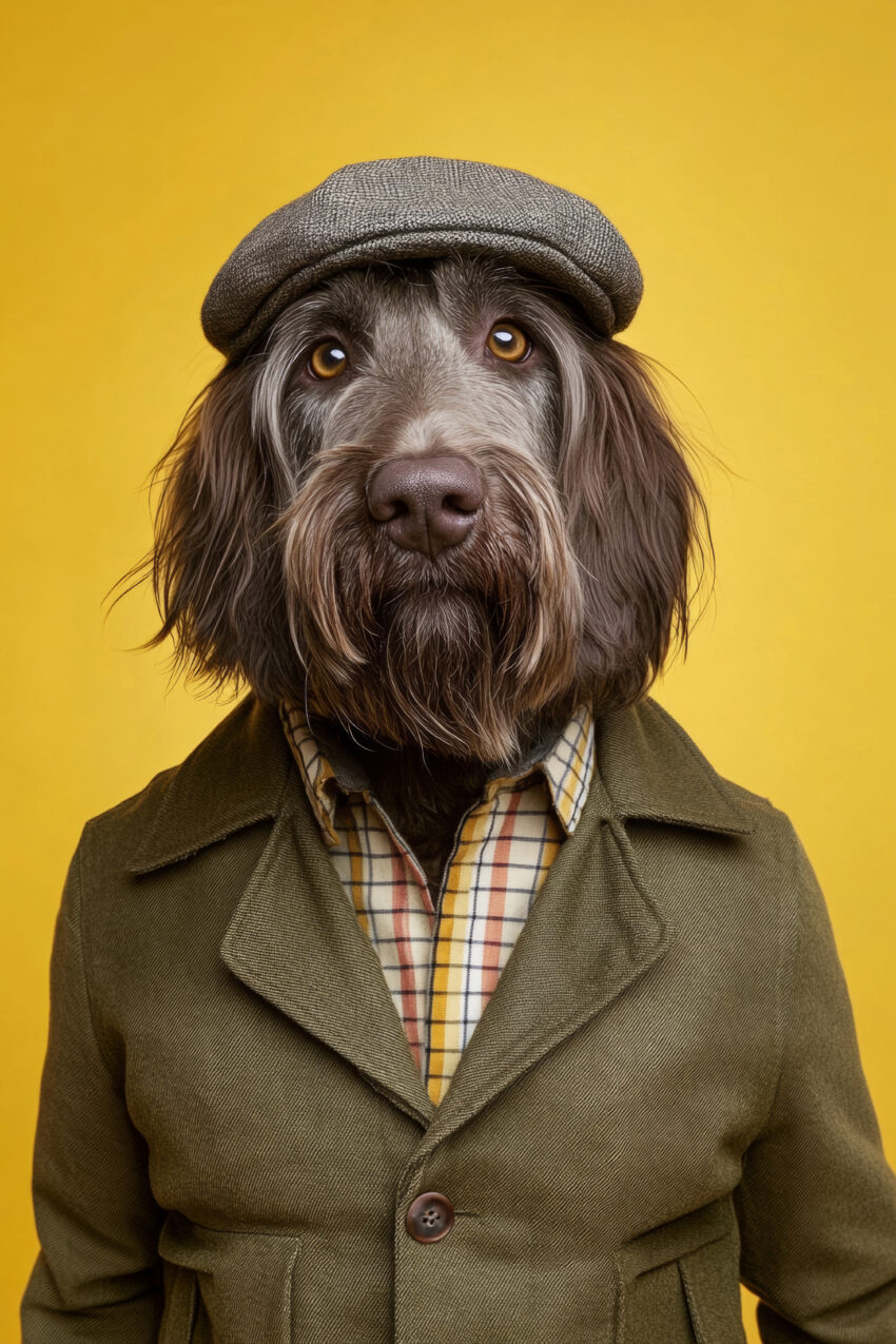 Fotografie Poster Hund Schiebermütze braun gelb
