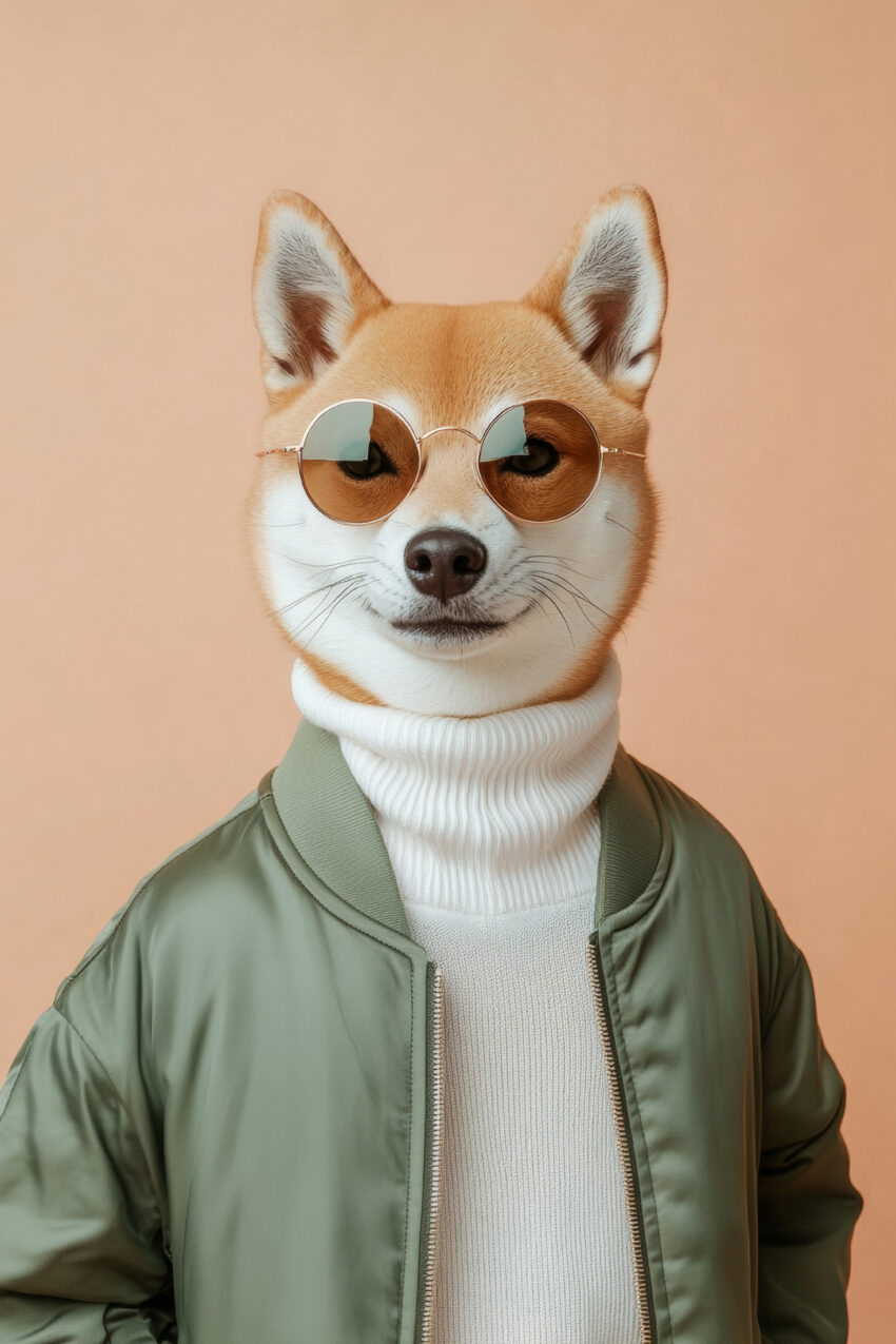 Fotografie Poster Shiba Inu Sonnenbrille entspannt beige grün