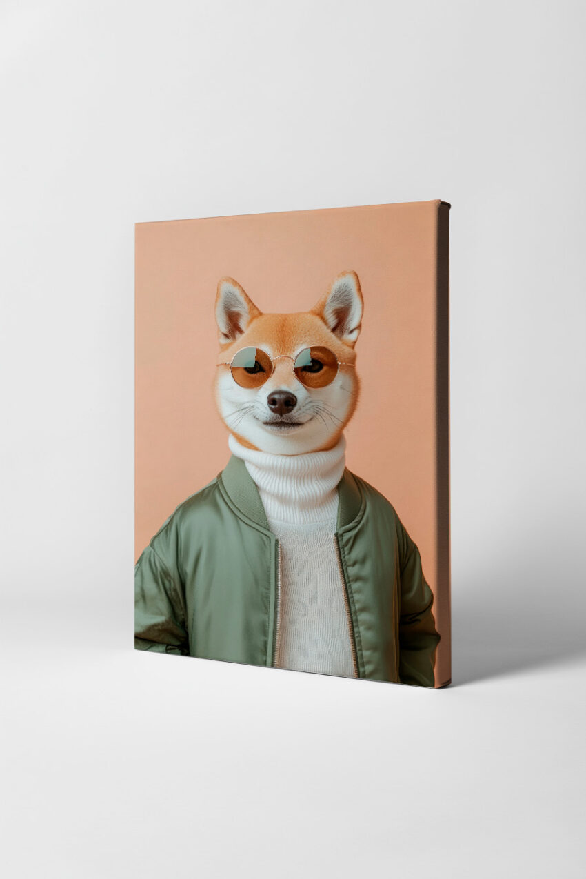 Fotografie Poster Shiba Inu Sonnenbrille entspannt beige grün