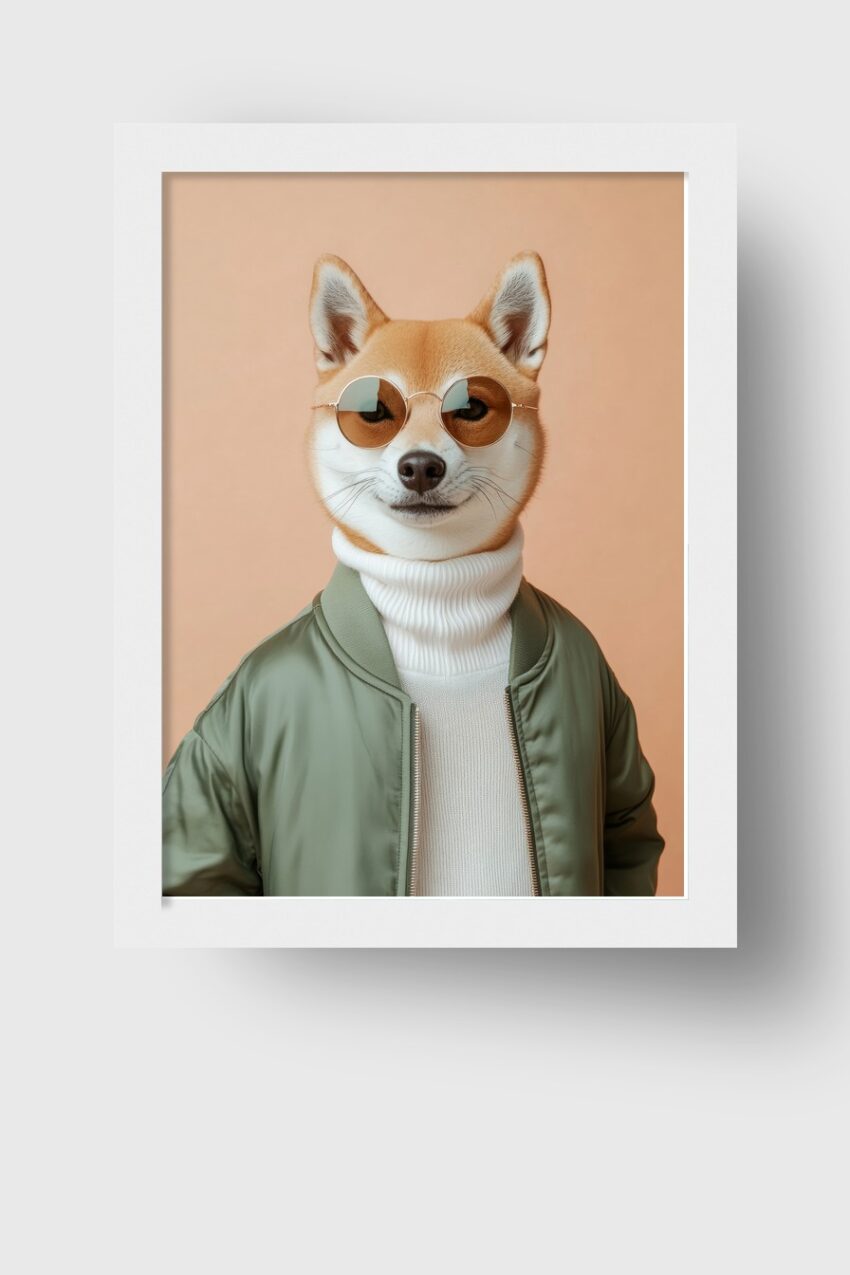 Fotografie Poster Shiba Inu Sonnenbrille entspannt beige grün
