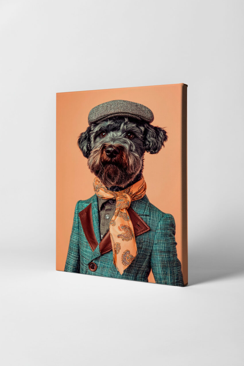Fotografie Poster Hund elegant Anzug Paisley Seidenschal