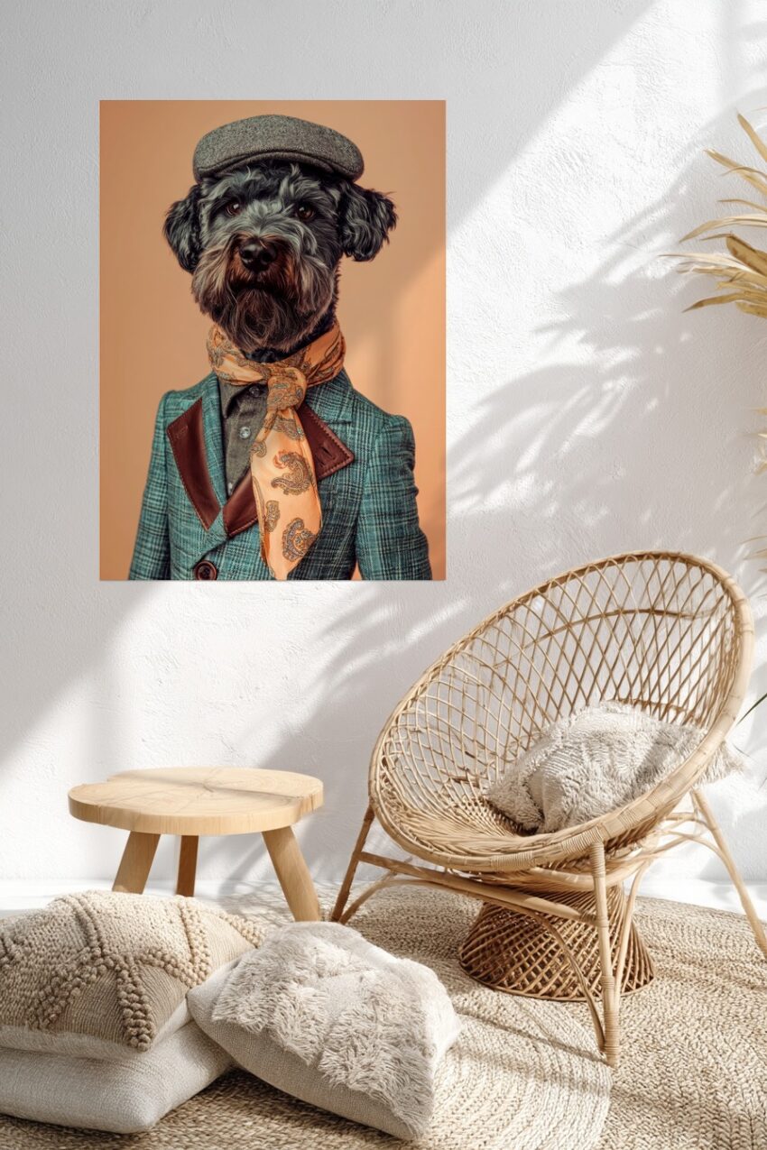 Fotografie Poster Hund elegant Anzug Paisley Seidenschal