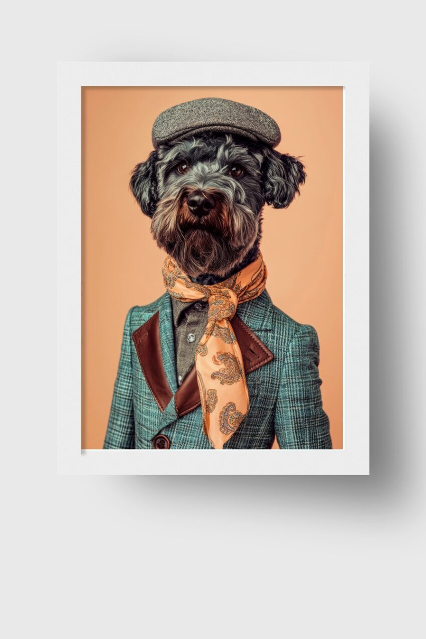 Fotografie Poster Hund elegant Anzug Paisley Seidenschal