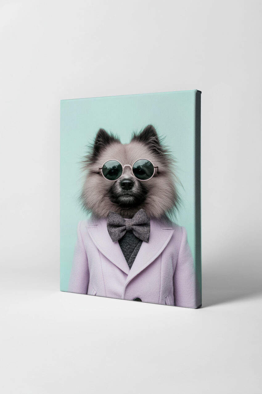 Fotografie Poster Hund Anzug Fliege Sonnenbrille stilvoll