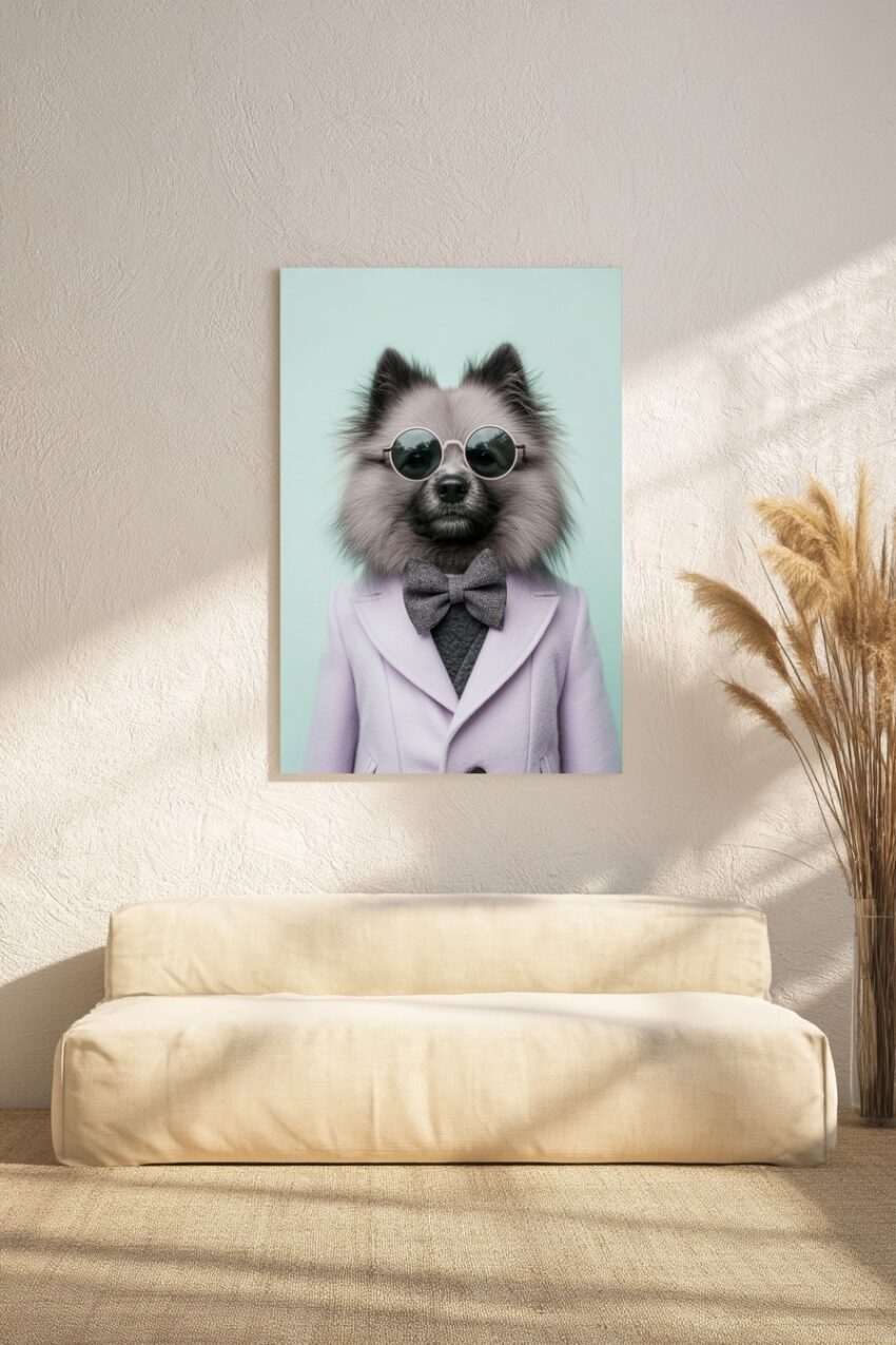 Fotografie Poster Hund Anzug Fliege Sonnenbrille stilvoll