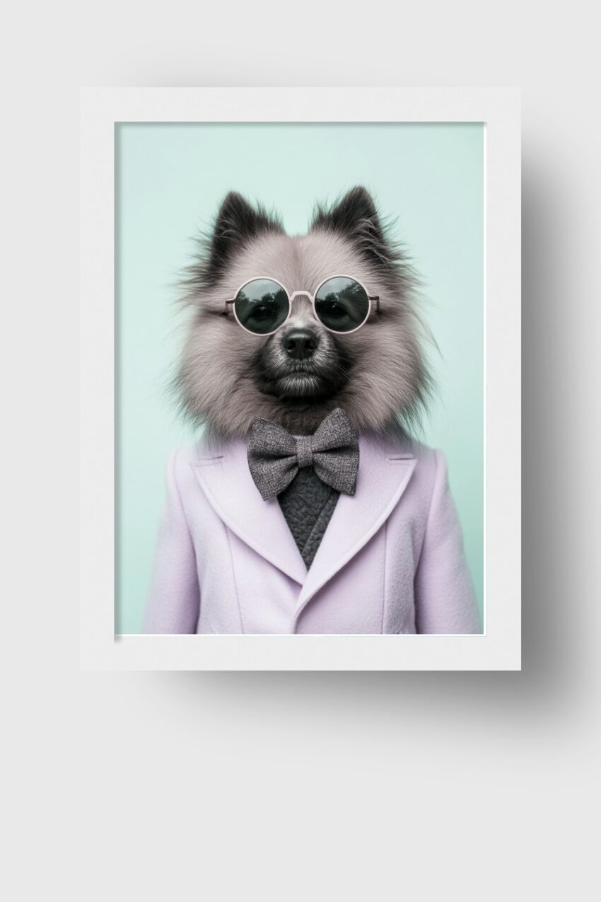 Fotografie Poster Hund Anzug Fliege Sonnenbrille stilvoll