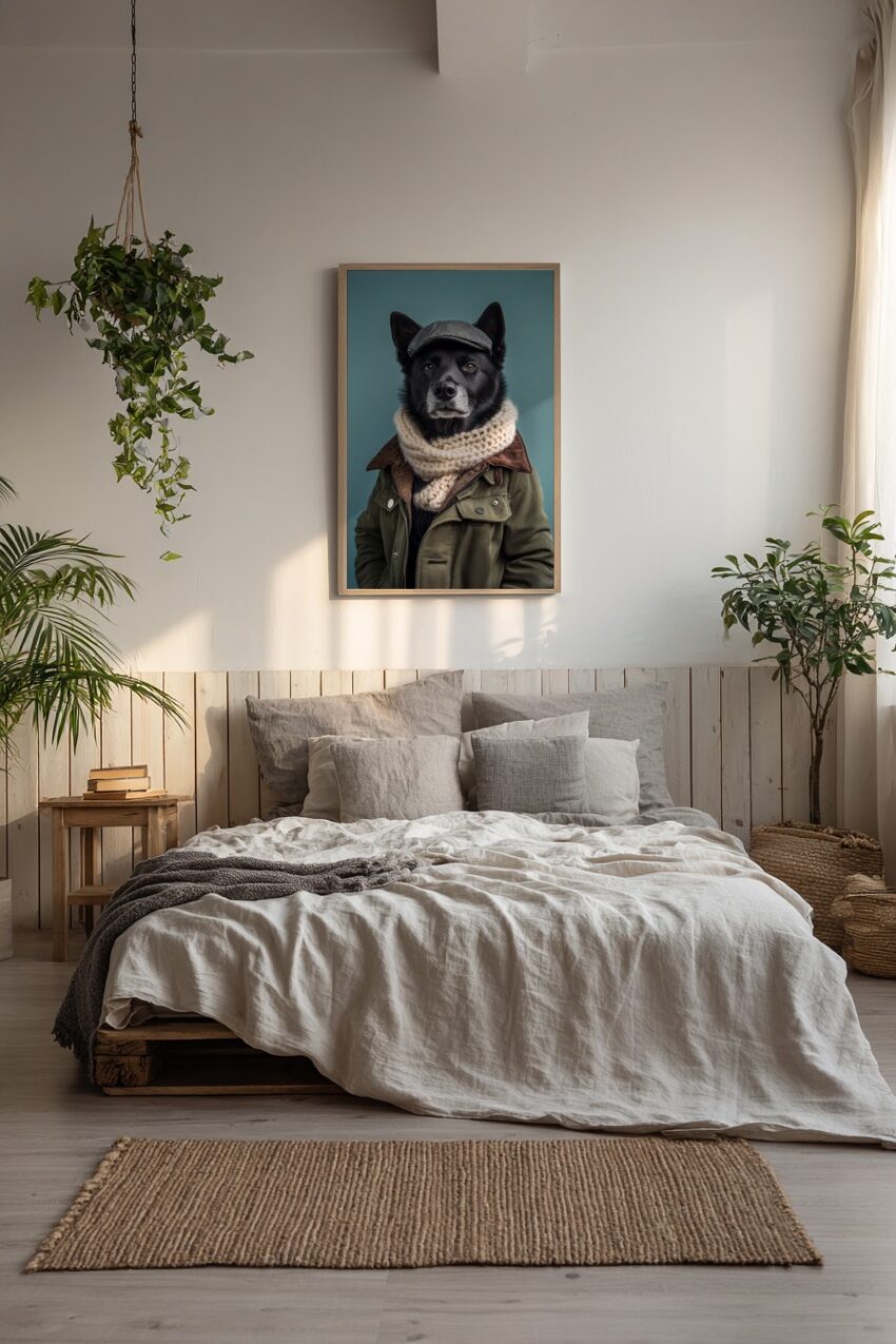 Fotografie Poster Hund Schirmmütze Jacke frontal
