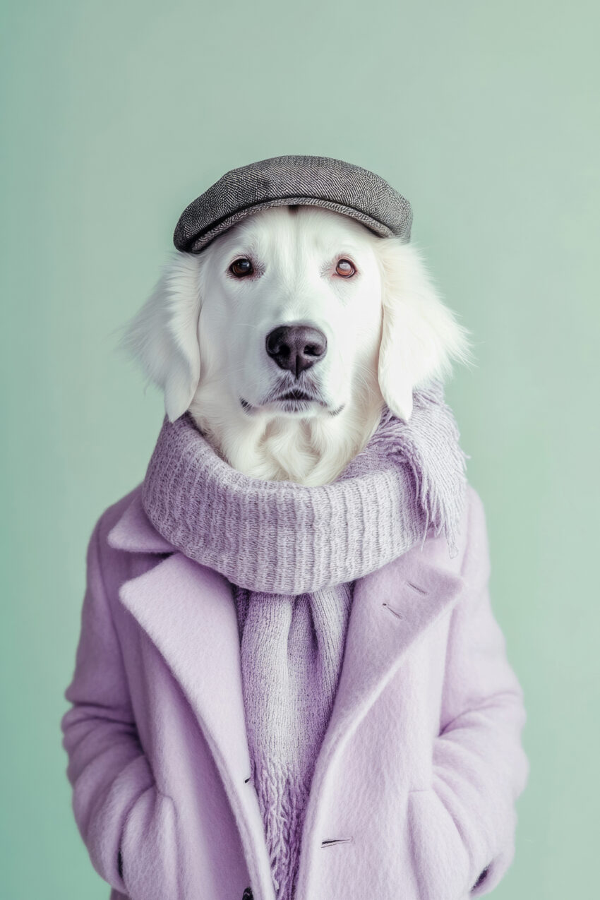 Fotografie Poster Golden Retriever Modeportrait pastellfarben elegant