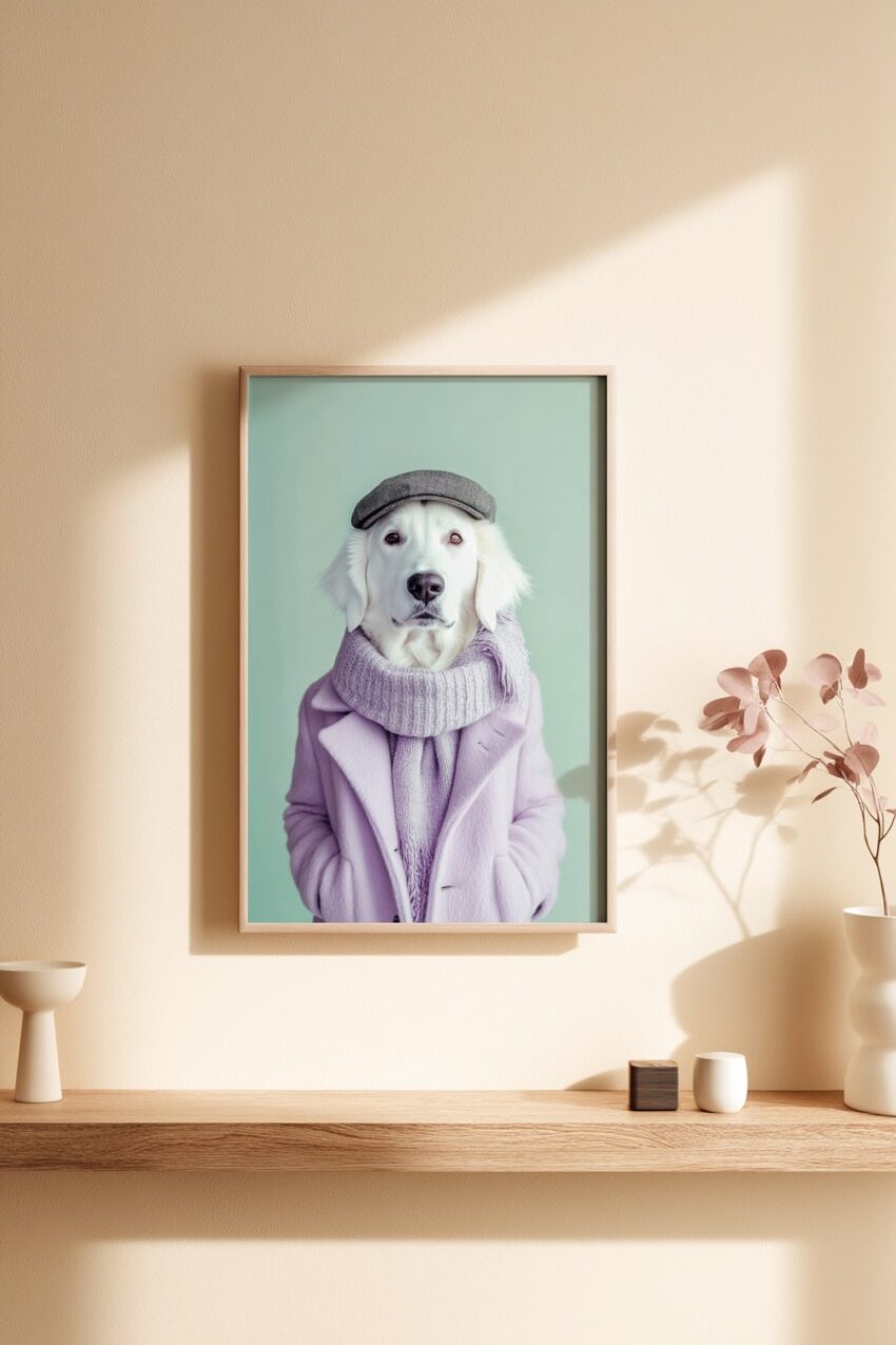 Fotografie Poster Golden Retriever Modeportrait pastellfarben elegant