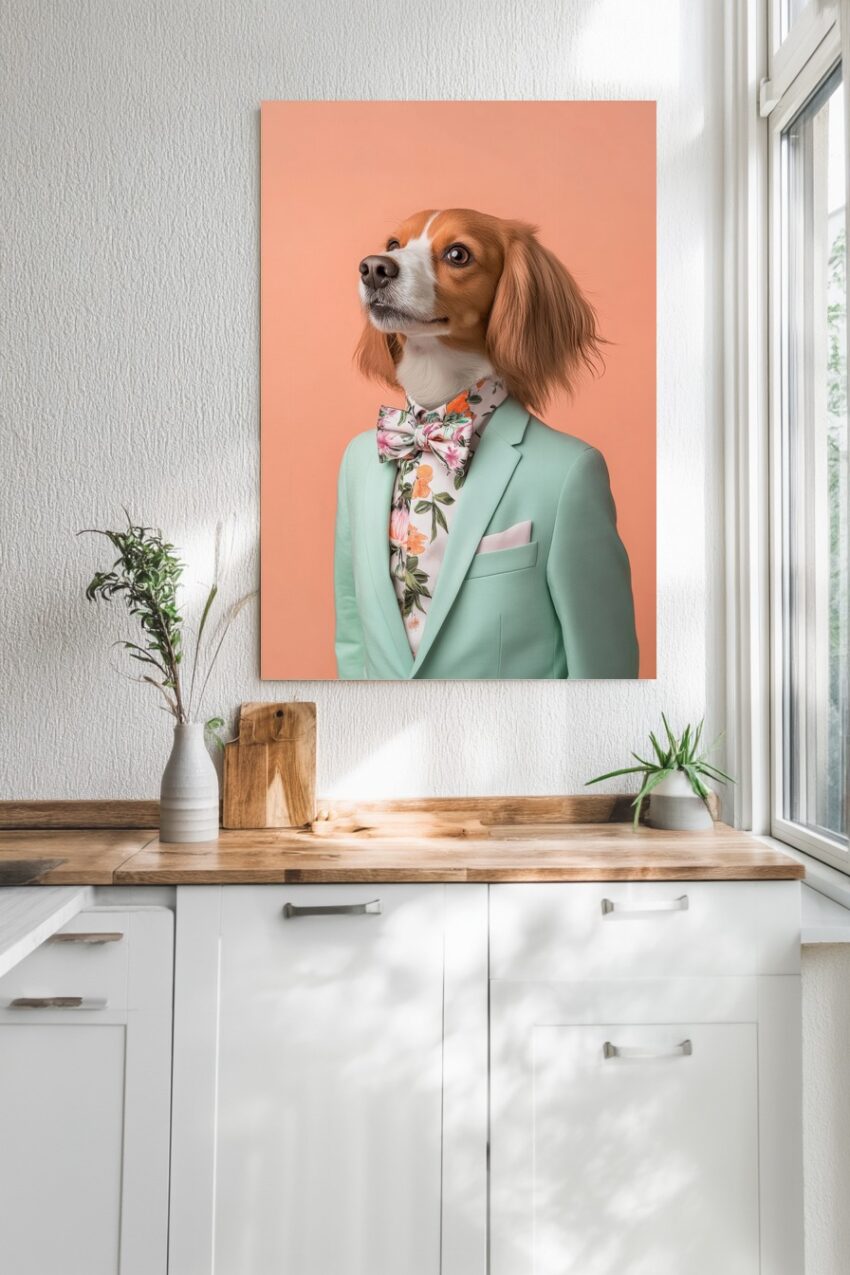 Fotografie Poster Cockerspaniel elegant mintgrün floral