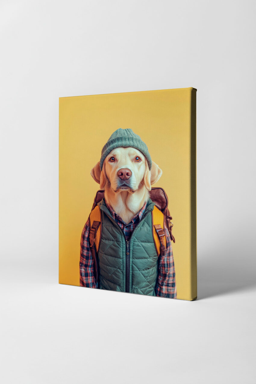 Fotografie Poster Labrador mit Mütze gelb minimal