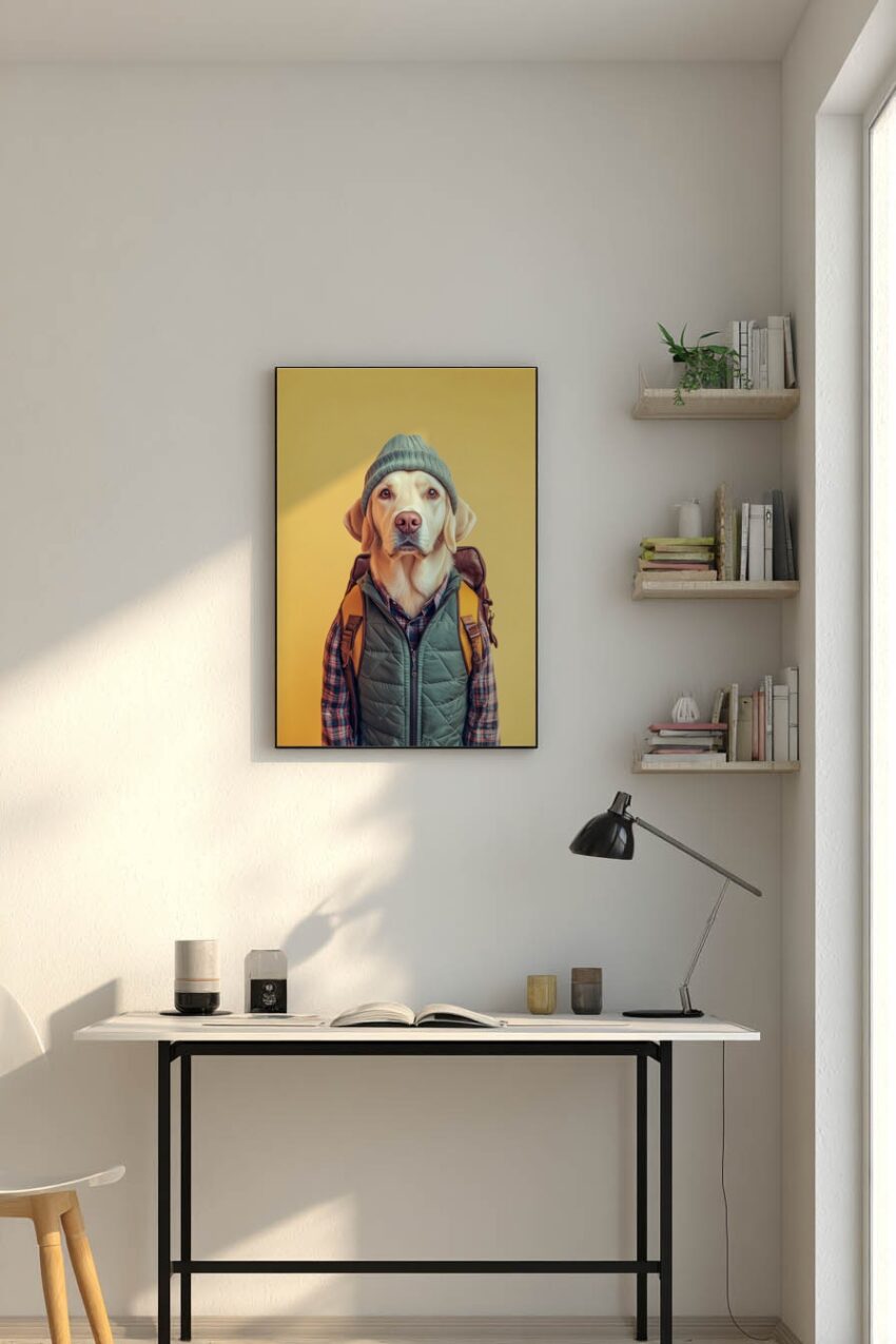 Fotografie Poster Labrador mit Mütze gelb minimal