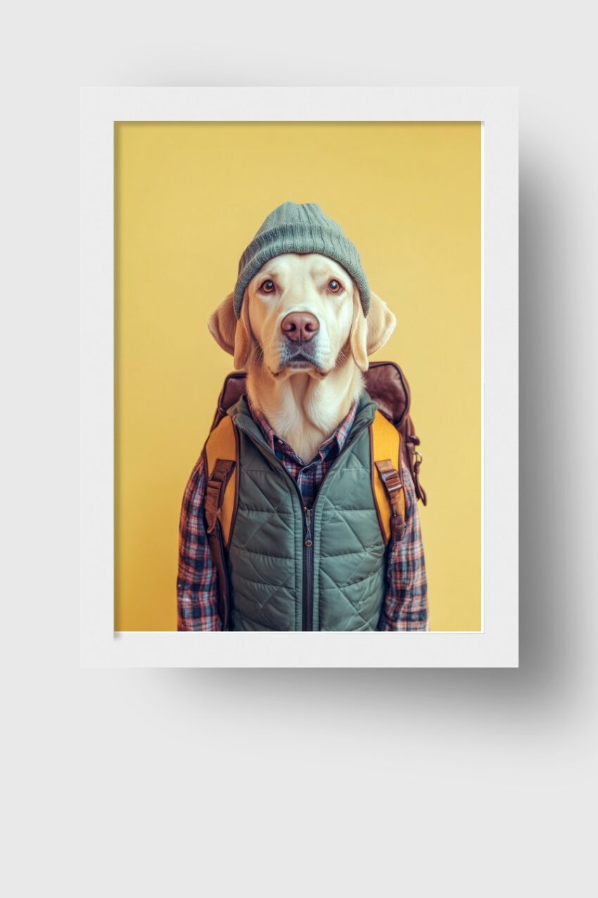 Fotografie Poster Labrador mit Mütze gelb minimal