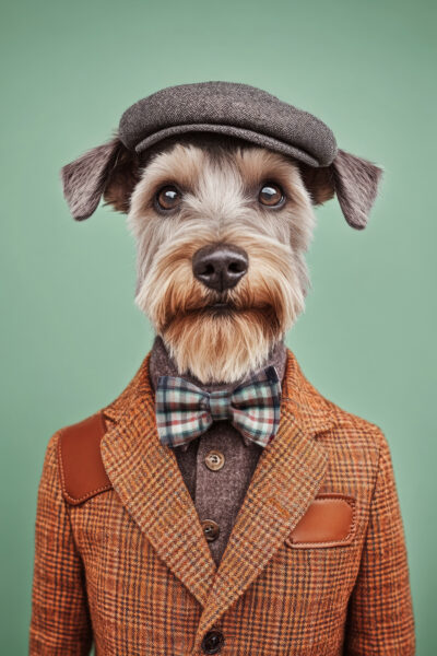 Hund mit Fliege und Schiebermütze Poster