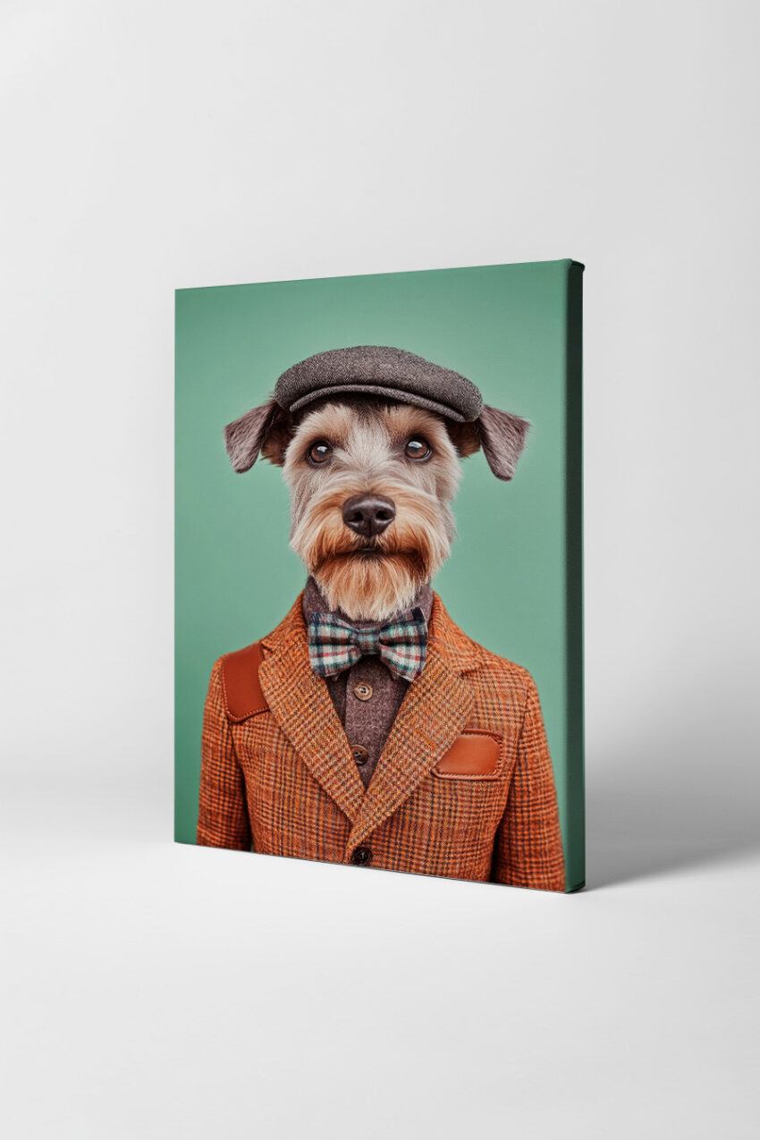 Fotografie Poster Hund Modeaccessoires Fliege Schiebermütze