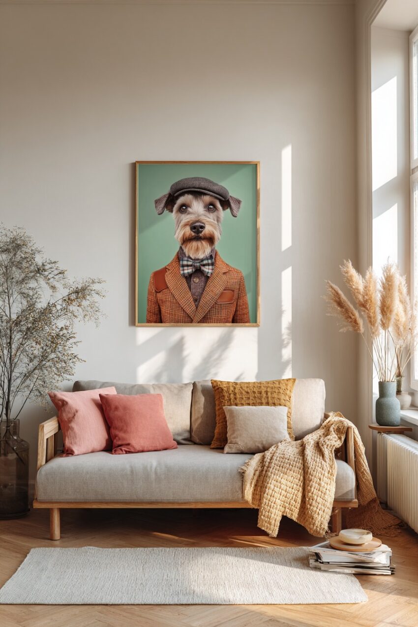 Fotografie Poster Hund Modeaccessoires Fliege Schiebermütze