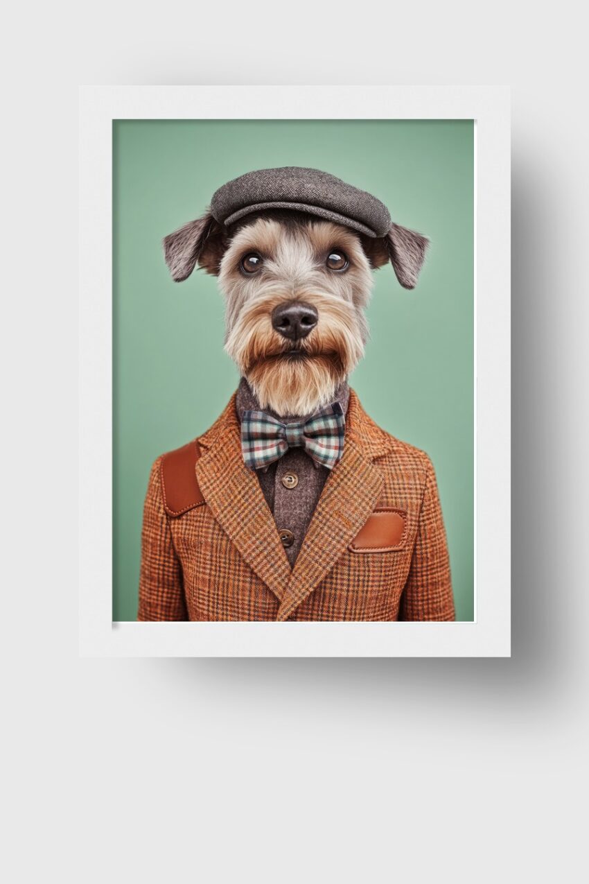 Fotografie Poster Hund Modeaccessoires Fliege Schiebermütze