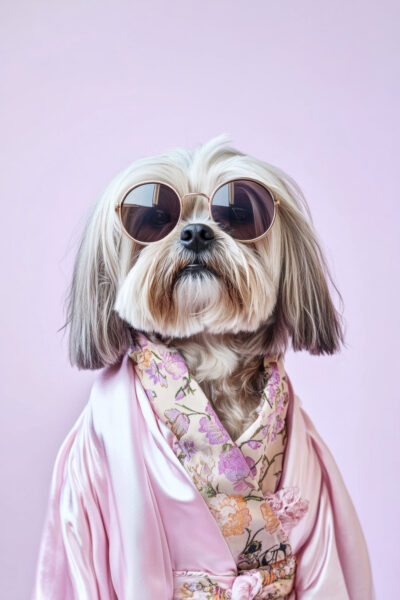 Hund Sonnenbrille Blütenmuster Poster