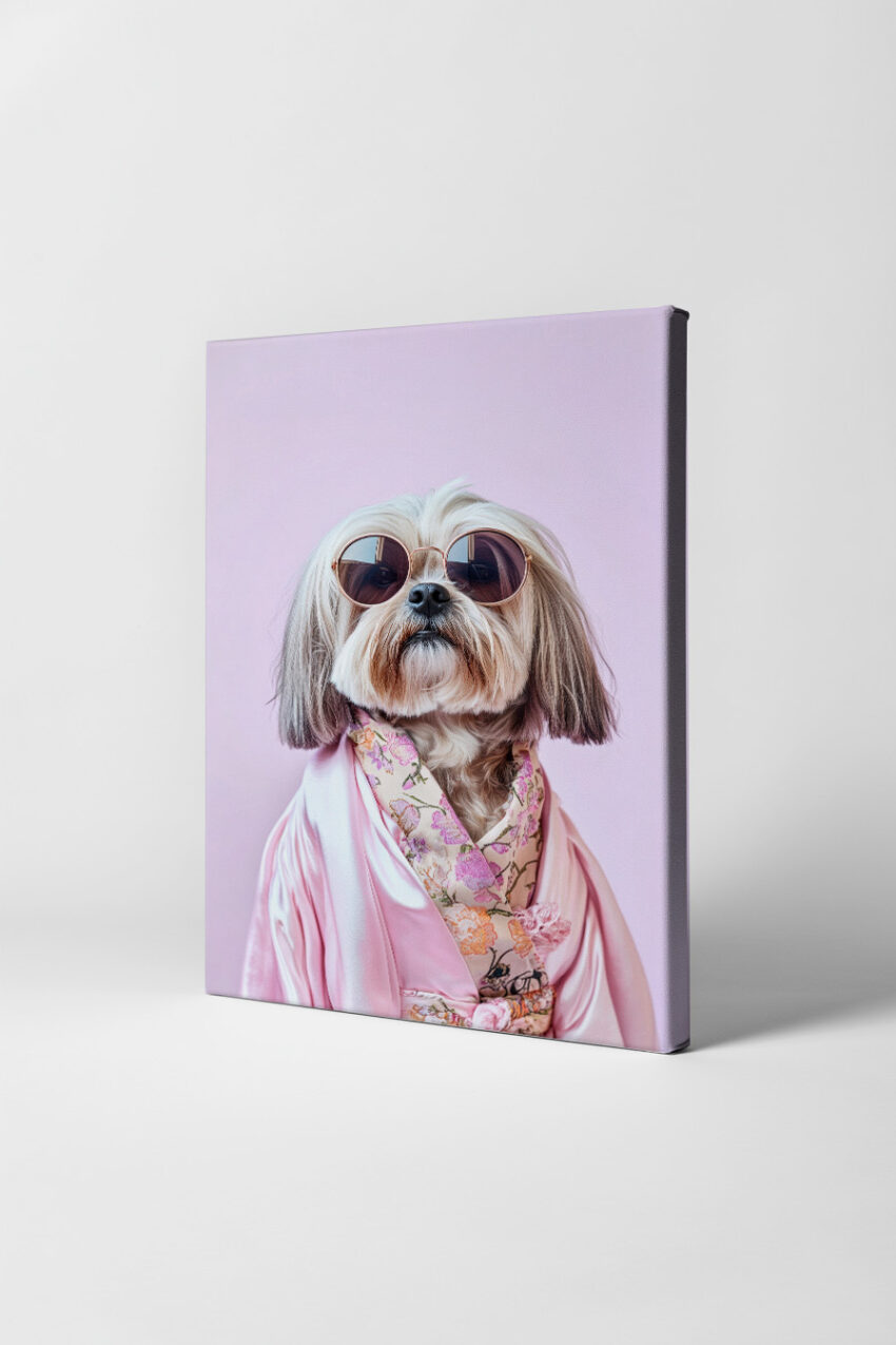Fotografie Poster Hund Sonnenbrille florales Muster rosa