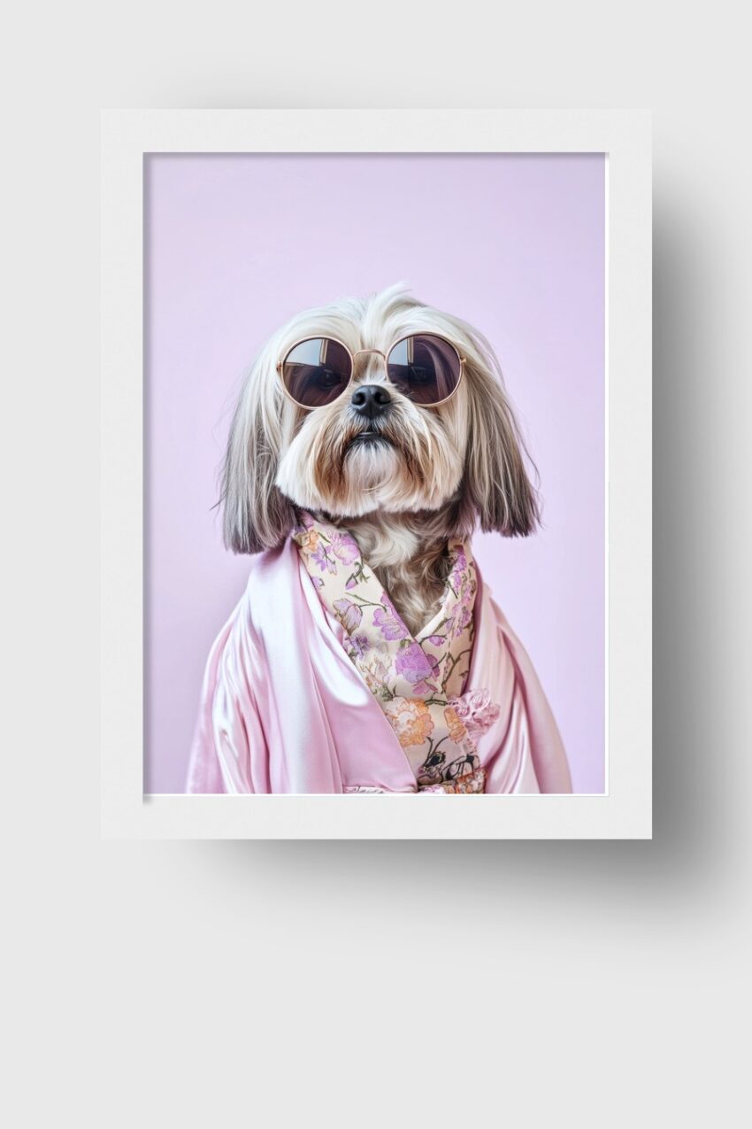 Fotografie Poster Hund Sonnenbrille florales Muster rosa